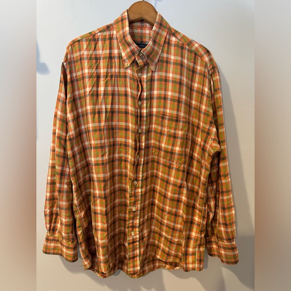 Burberry‎ Shirt Men's Large Orange Plaid Long Sleeve Button-Down Classic - Picture 1 of 6